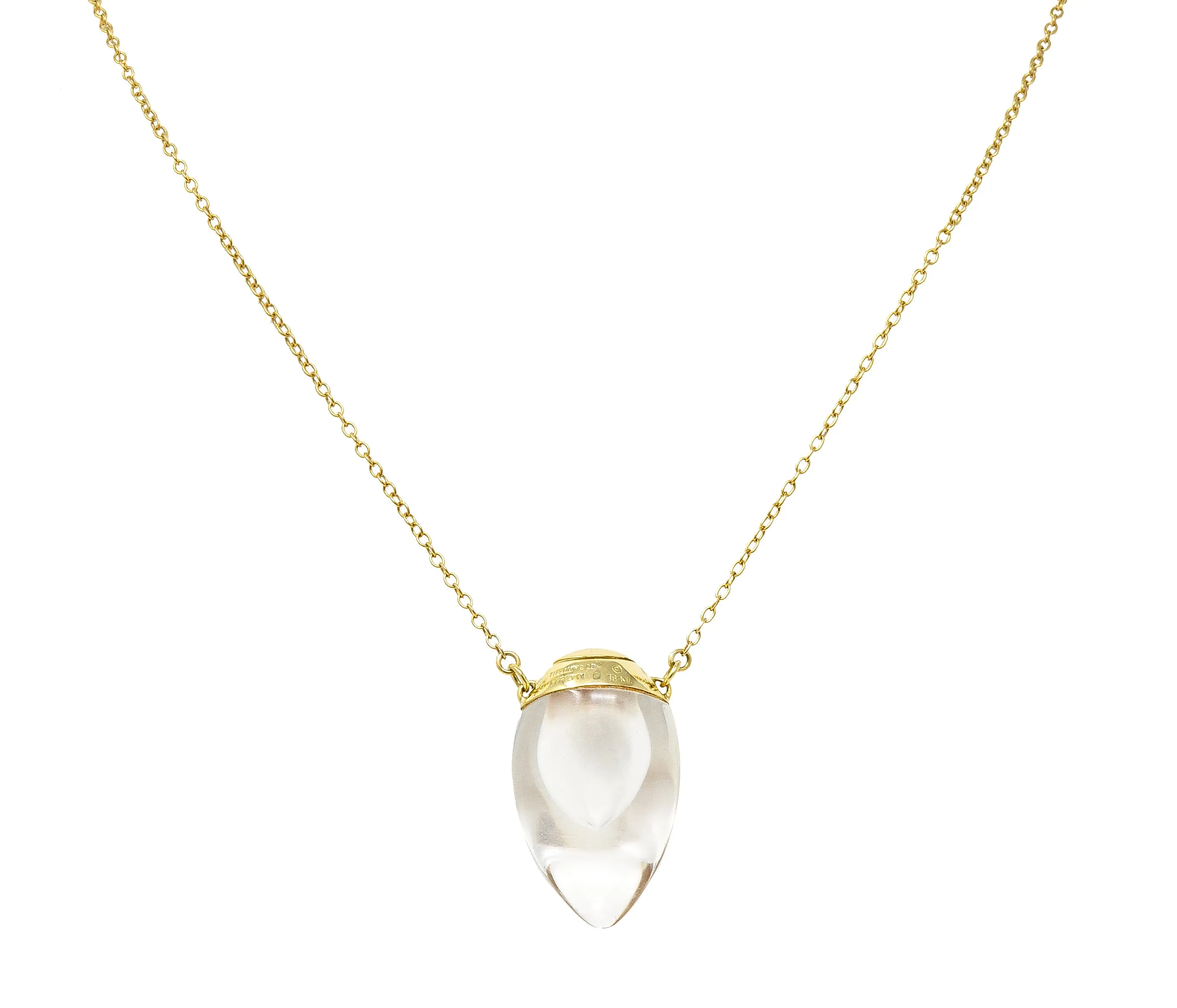 Elsa Peretti Tiffany & Co. 1990's Carved Quartz Crystal 18 Karat Gold Perfume Bottle Vintage Necklace