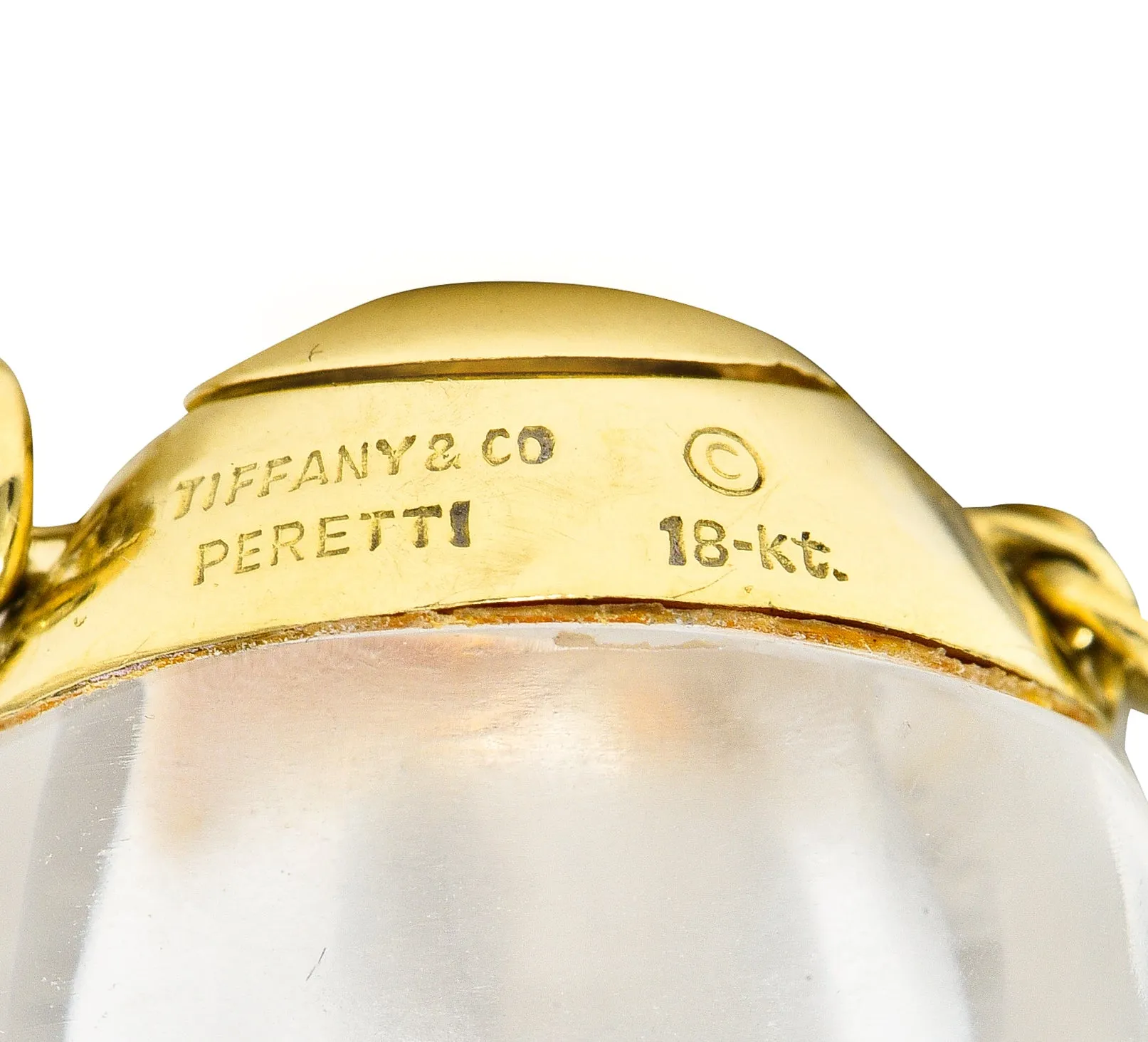 Elsa Peretti Tiffany & Co. 1990's Carved Quartz Crystal 18 Karat Gold Perfume Bottle Vintage Necklace