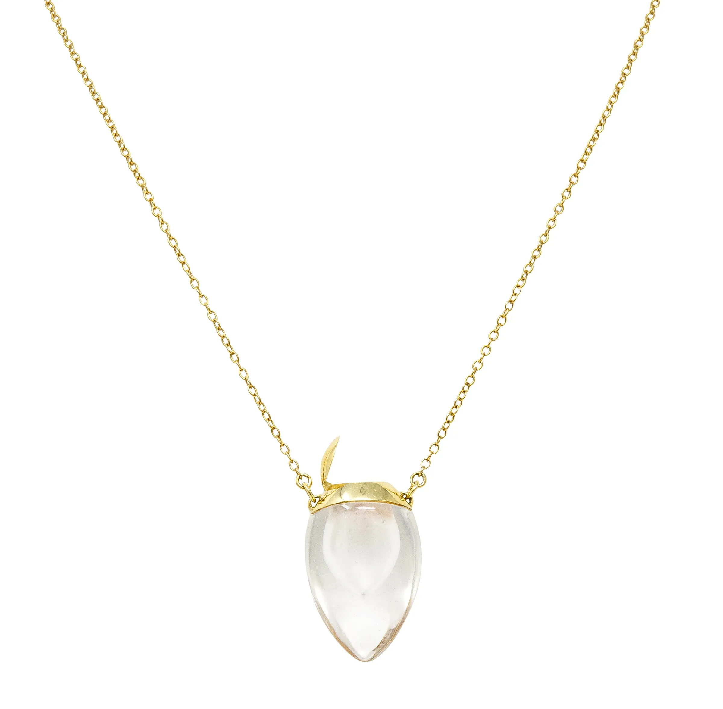 Elsa Peretti Tiffany & Co. 1990's Carved Quartz Crystal 18 Karat Gold Perfume Bottle Vintage Necklace