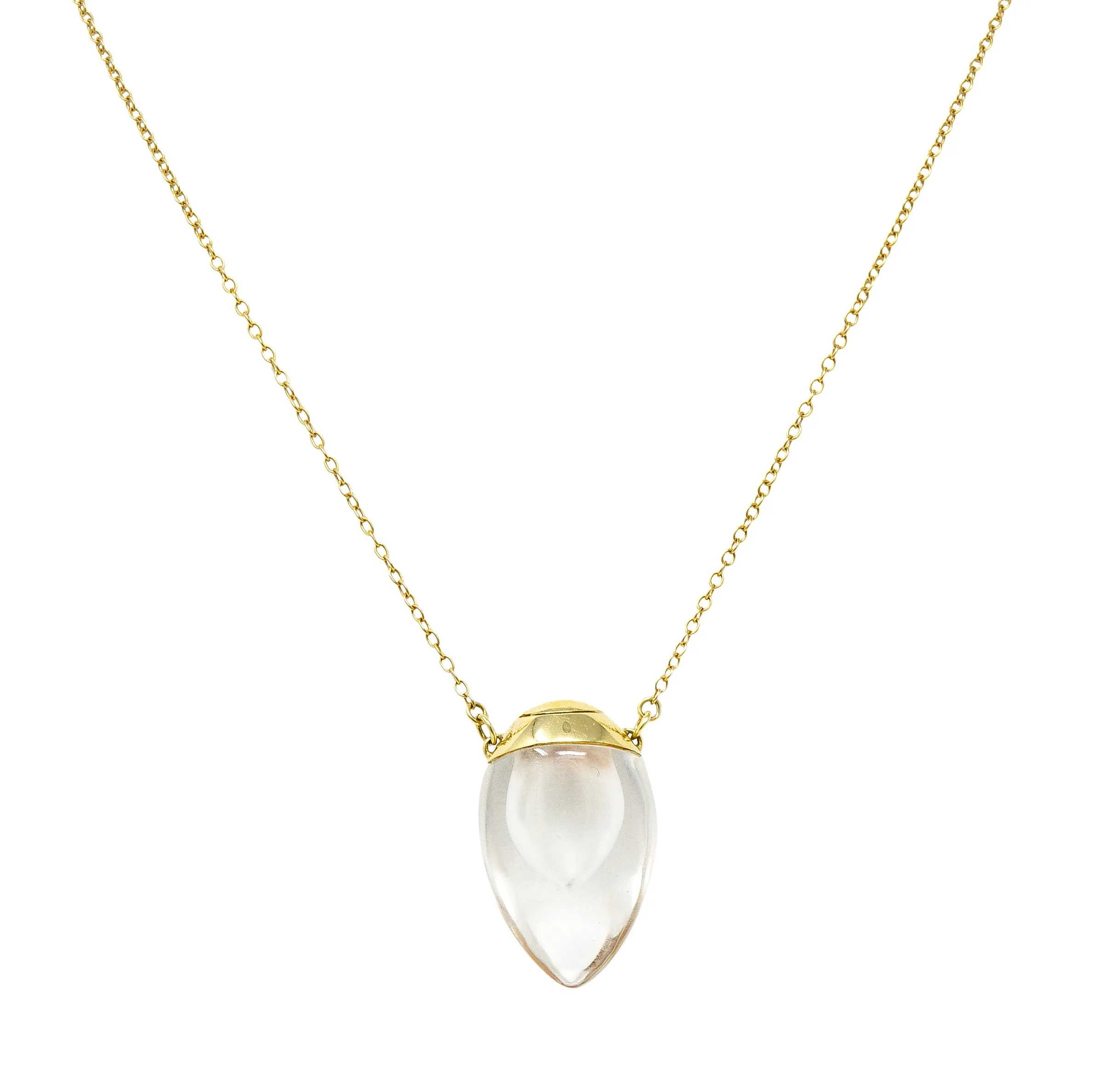 Elsa Peretti Tiffany & Co. 1990's Carved Quartz Crystal 18 Karat Gold Perfume Bottle Vintage Necklace