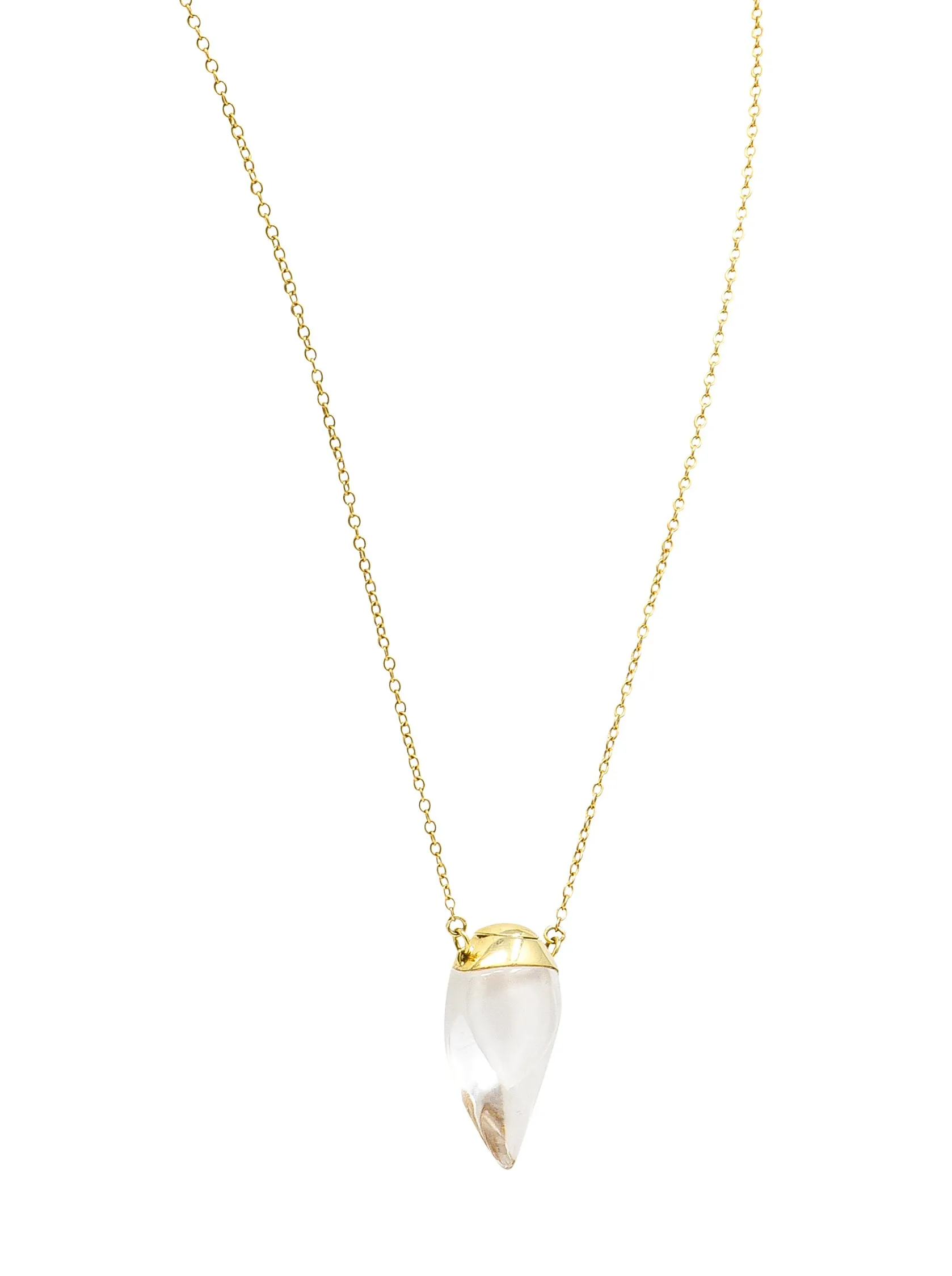 Elsa Peretti Tiffany & Co. 1990's Carved Quartz Crystal 18 Karat Gold Perfume Bottle Vintage Necklace