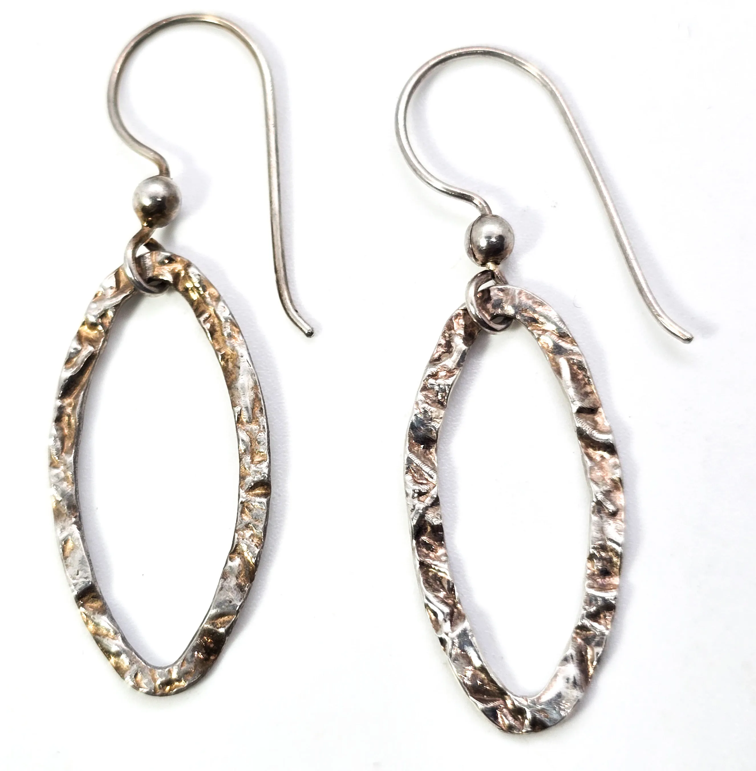 Embossed hoop sterling silver retro vintage drop loop earrings
