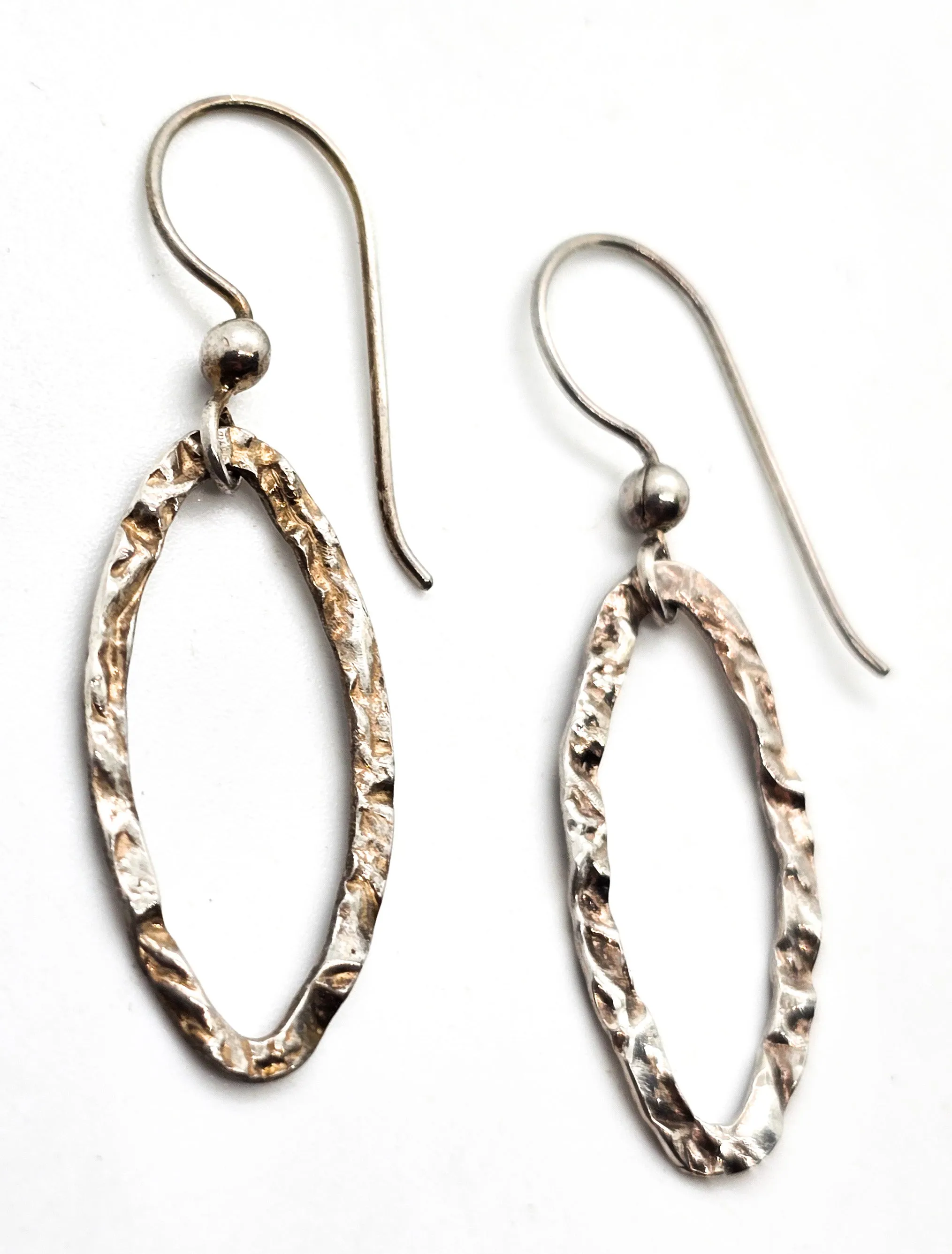 Embossed hoop sterling silver retro vintage drop loop earrings