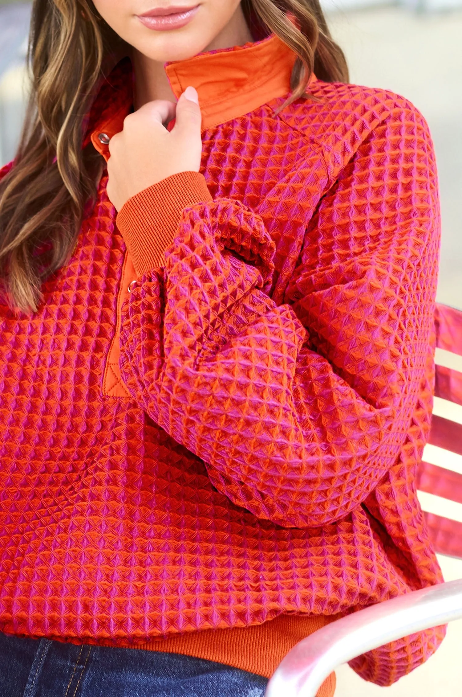 Emmy Oversized Two Tone Textured Top - Passion