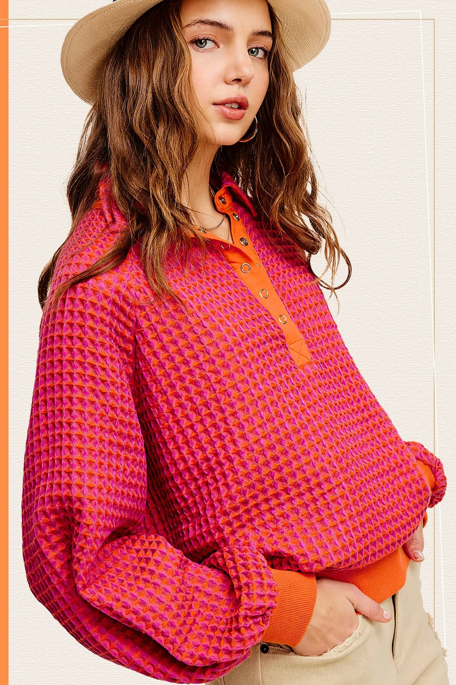 Emmy Oversized Two Tone Textured Top - Passion