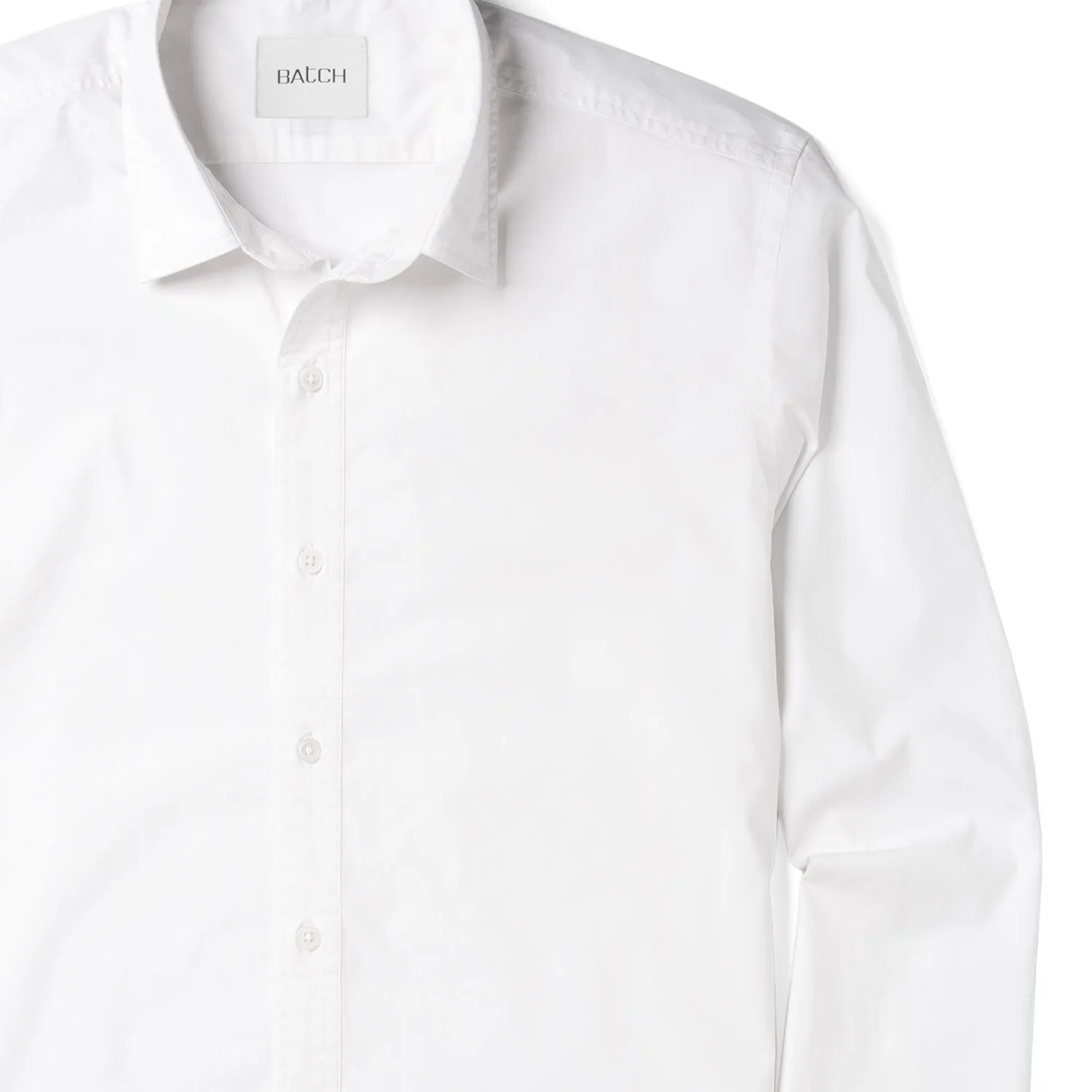Essential Spread Collar Casual Shirt - Pure White Stretch Cotton Poplin