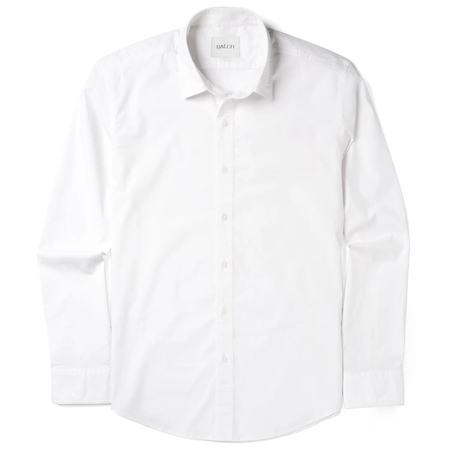 Essential Spread Collar Casual Shirt - Pure White Stretch Cotton Poplin