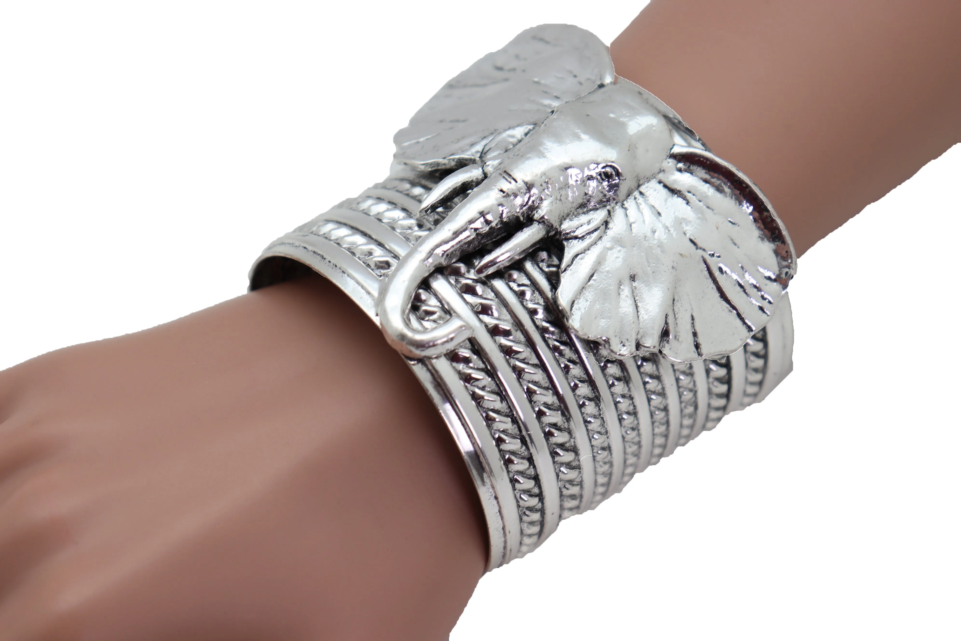 Ethnic Silver Metal Elephant Head Wrist Cuff Bracelet Sexy