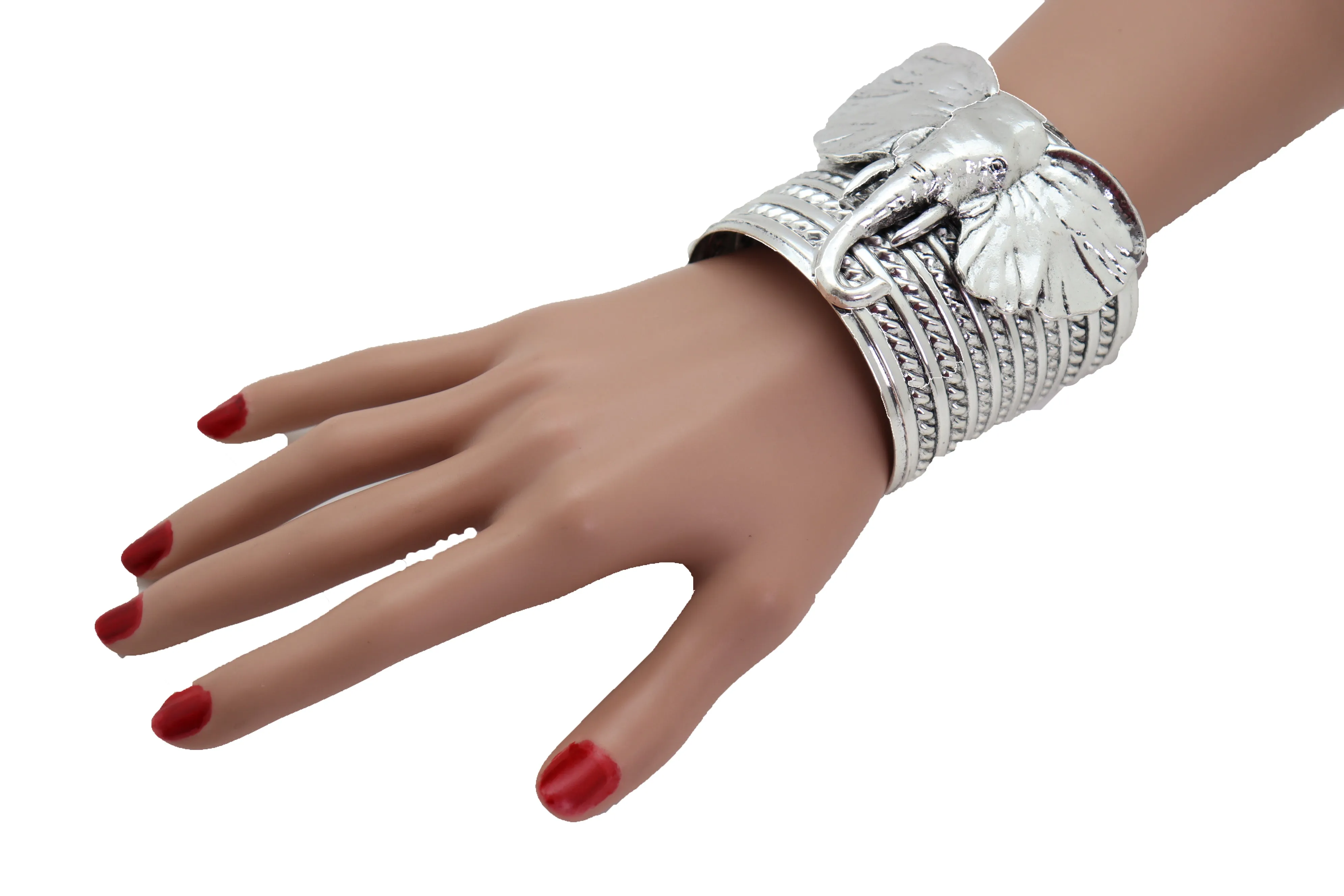 Ethnic Silver Metal Elephant Head Wrist Cuff Bracelet Sexy