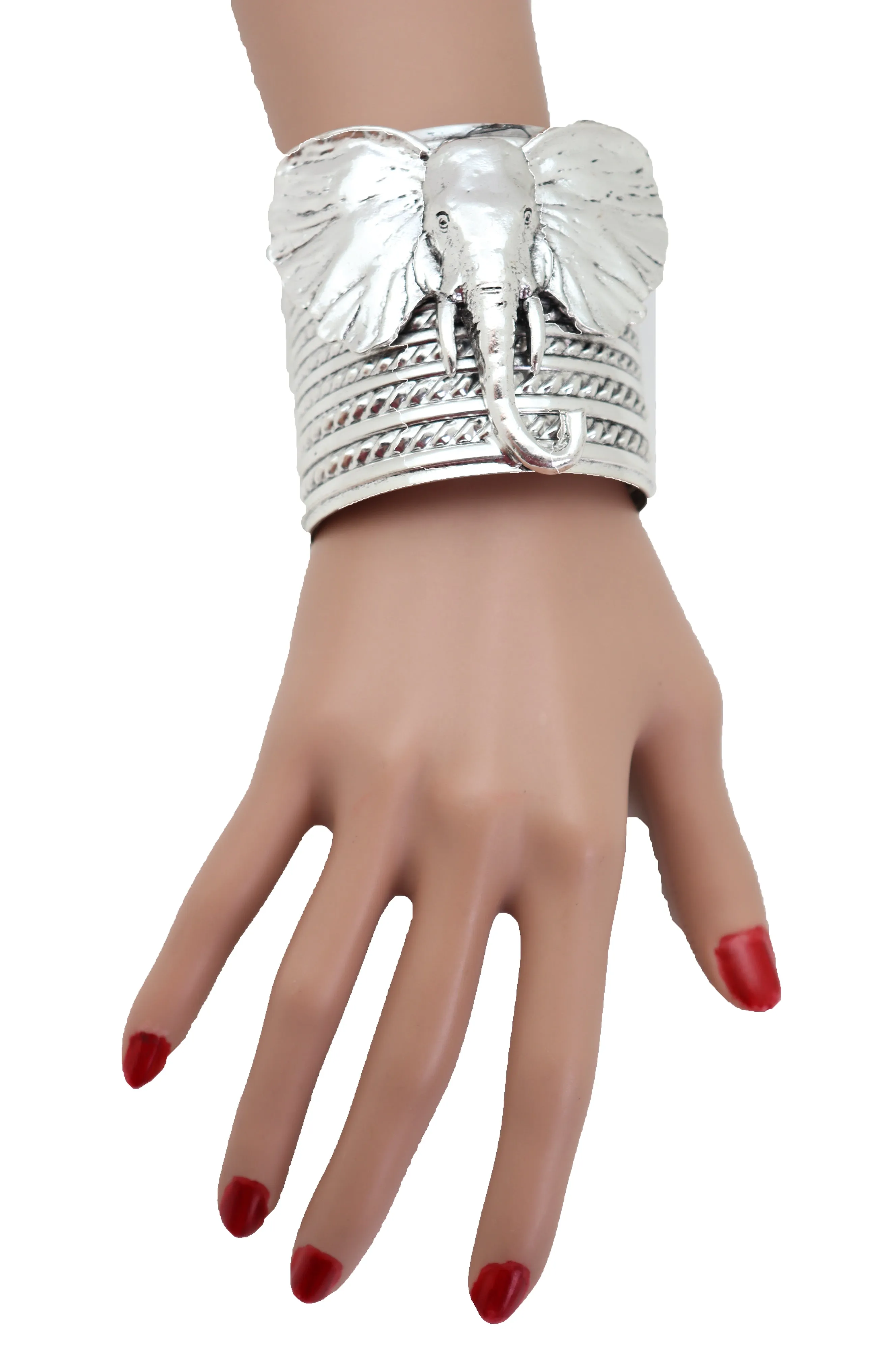 Ethnic Silver Metal Elephant Head Wrist Cuff Bracelet Sexy