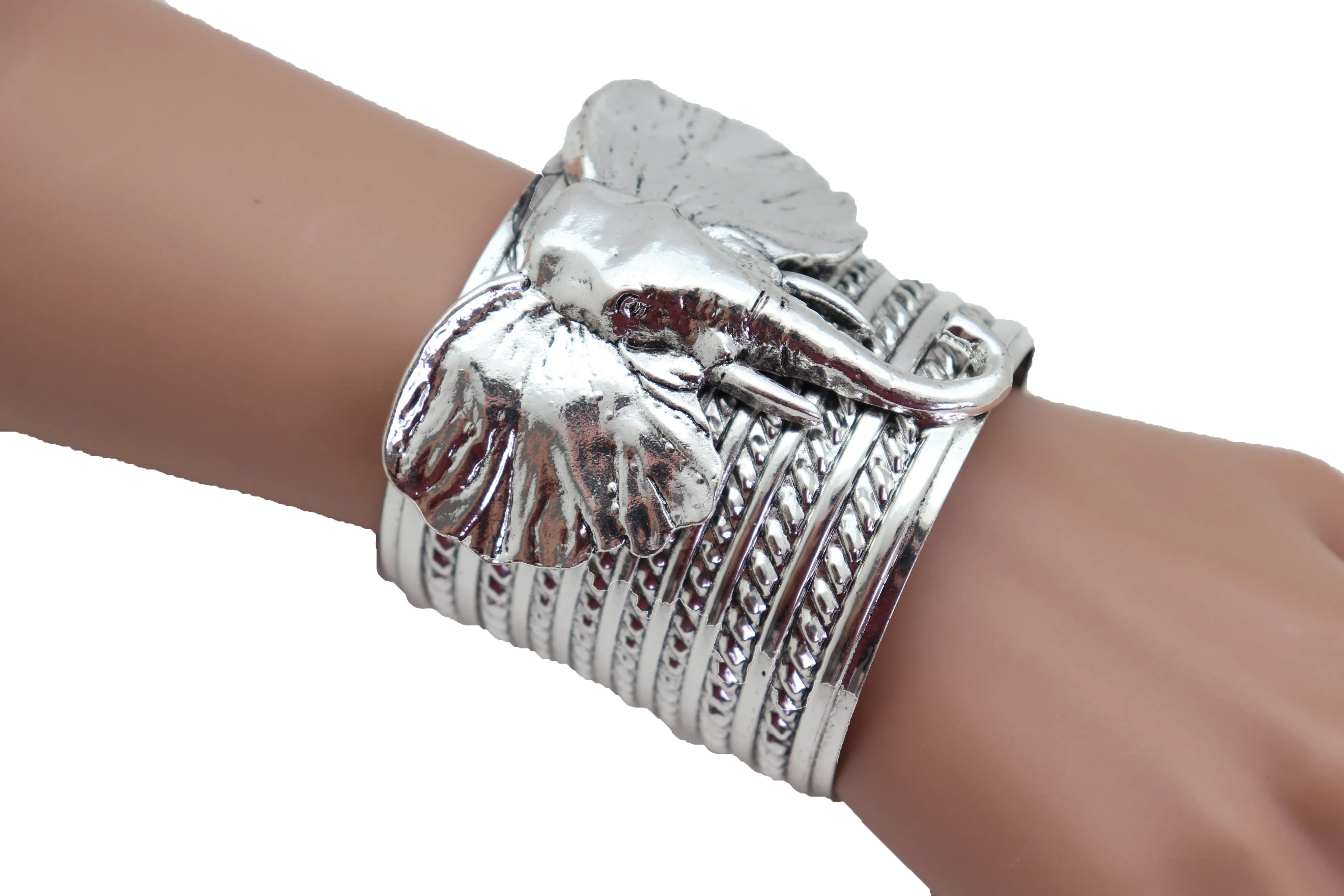 Ethnic Silver Metal Elephant Head Wrist Cuff Bracelet Sexy