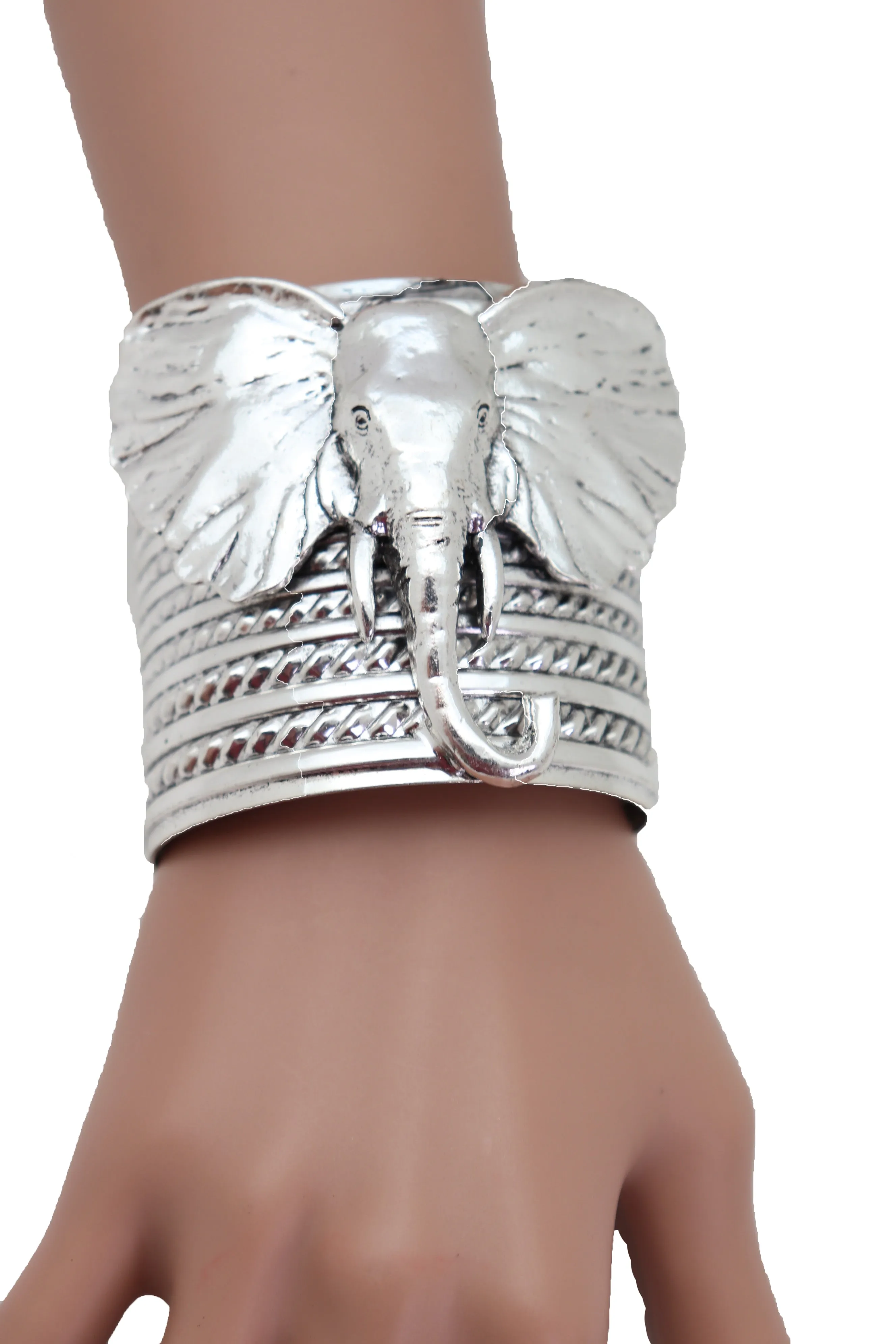 Ethnic Silver Metal Elephant Head Wrist Cuff Bracelet Sexy
