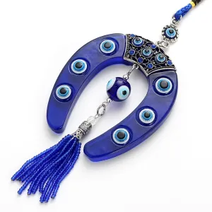 Evil Eye Blue Horseshoe Shape Charm Car Keychain Jewelry Pendant With EVIL EYE BEAD
