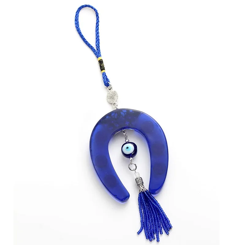 Evil Eye Blue Horseshoe Shape Charm Car Keychain Jewelry Pendant With EVIL EYE BEAD