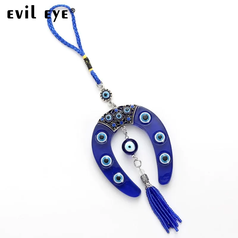 Evil Eye Blue Horseshoe Shape Charm Car Keychain Jewelry Pendant With EVIL EYE BEAD