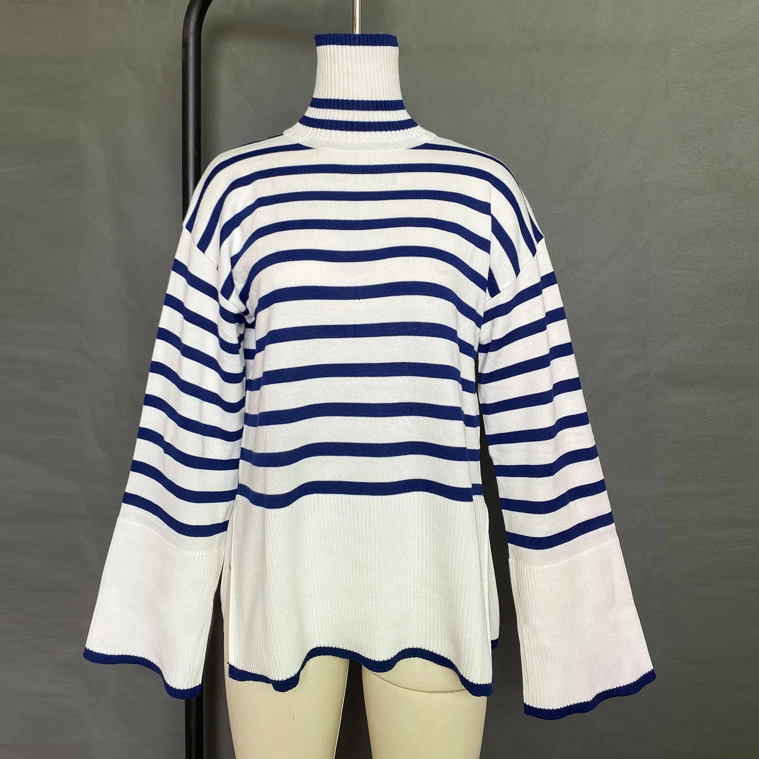 Fashion High Neck Striped Pullover Sweaters