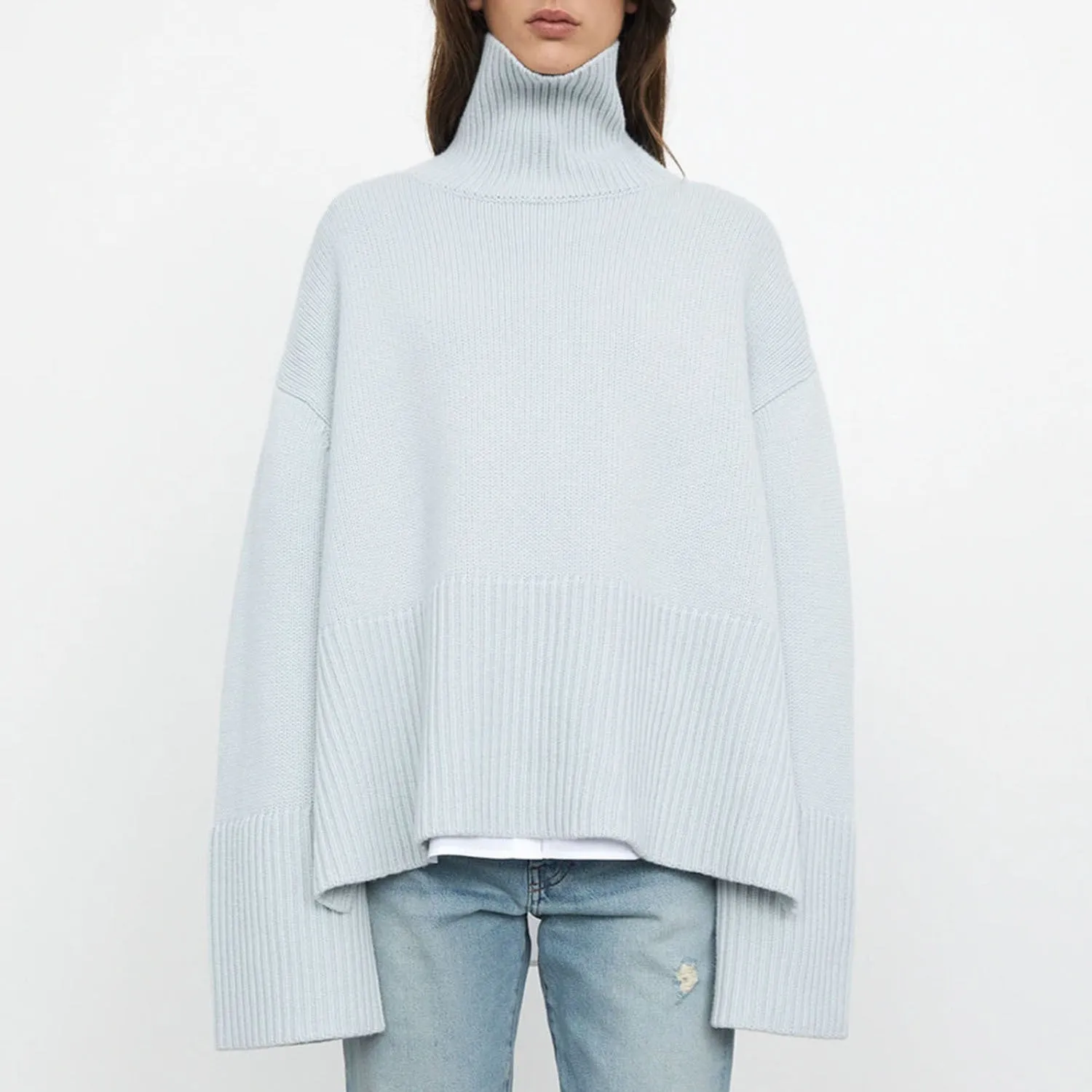 Fashion High Neck Striped Pullover Sweaters