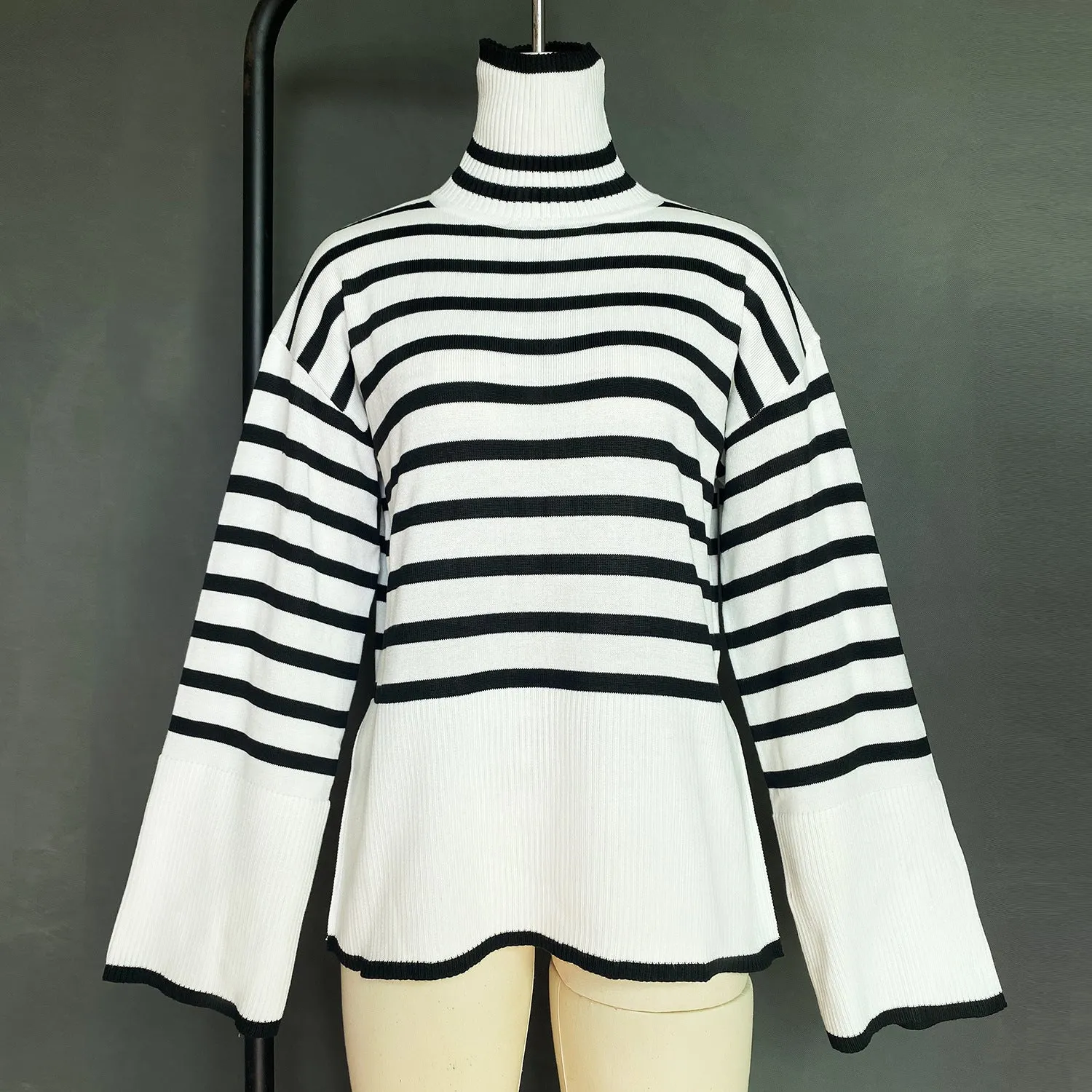 Fashion High Neck Striped Pullover Sweaters