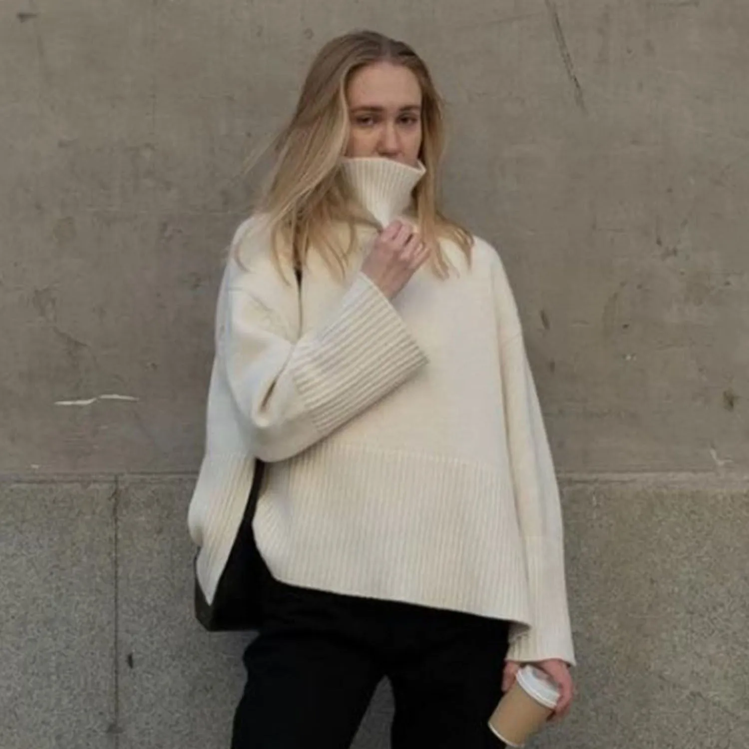Fashion High Neck Striped Pullover Sweaters
