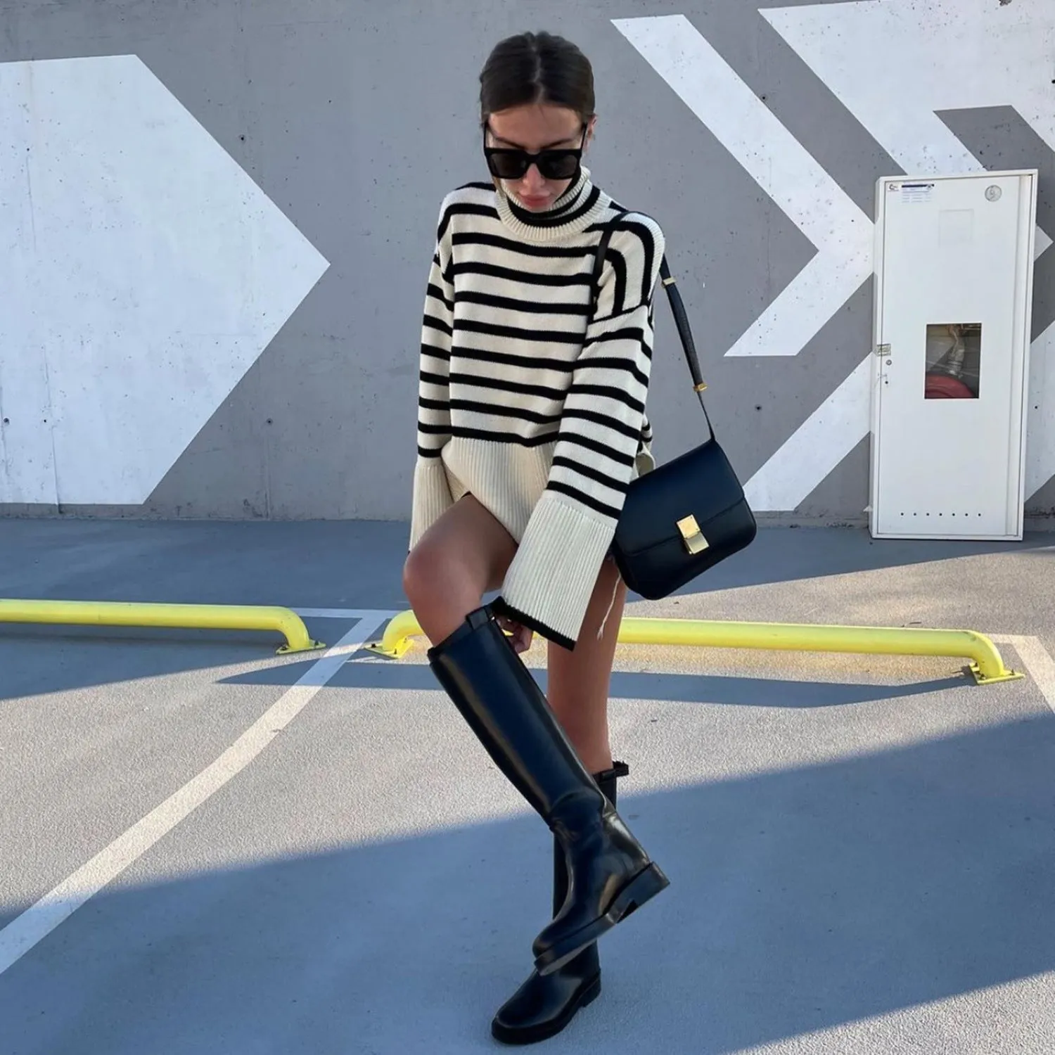Fashion High Neck Striped Pullover Sweaters