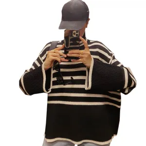 Fashion High Neck Striped Pullover Sweaters