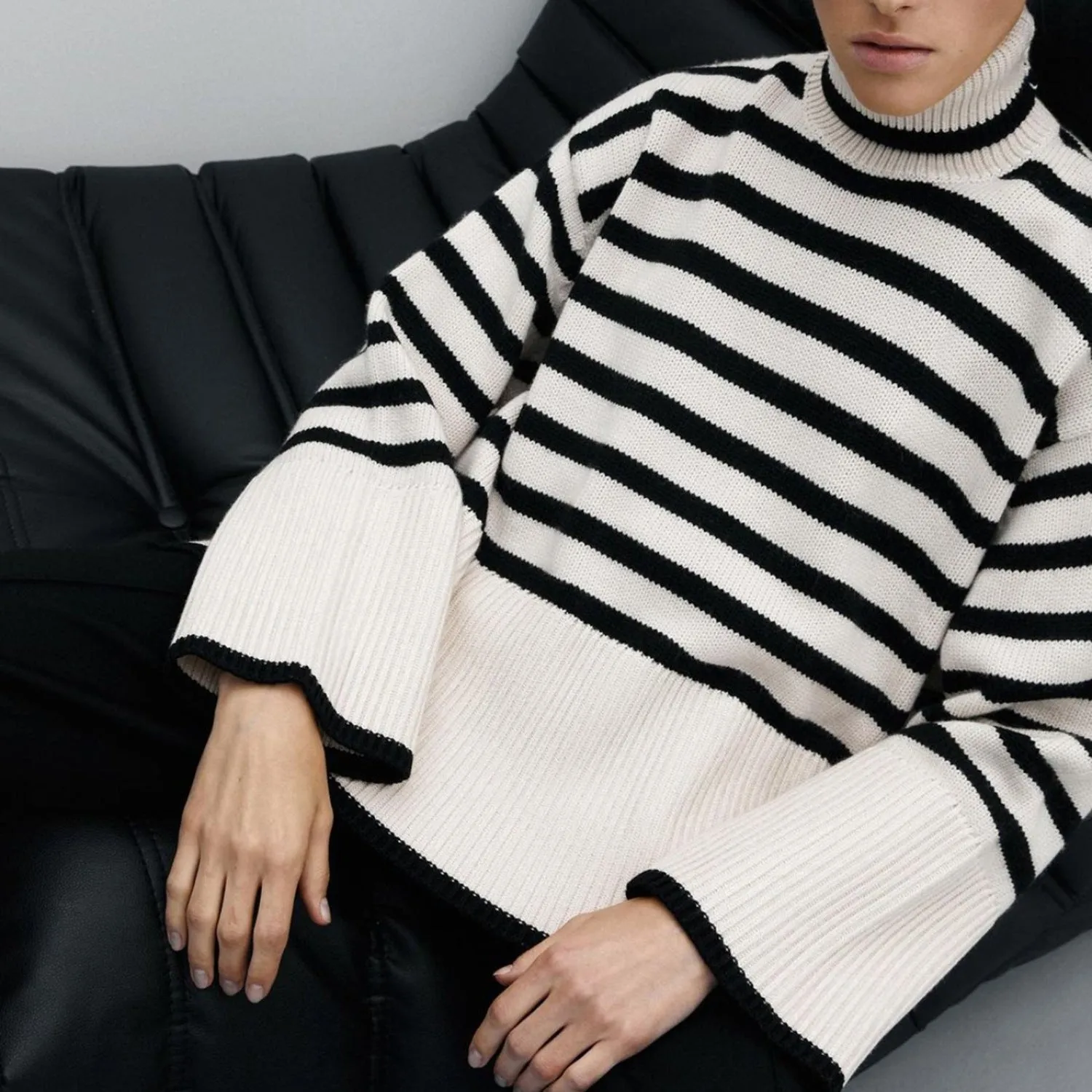 Fashion High Neck Striped Pullover Sweaters