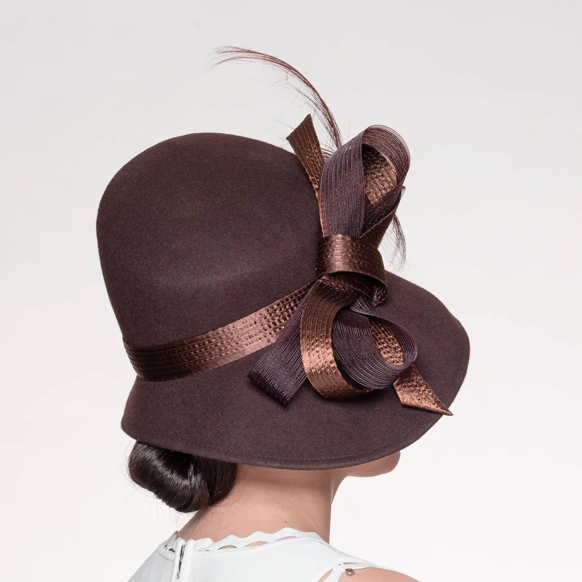 Feather Bow Trim Asymmetric Wool Felt Hat: Royal