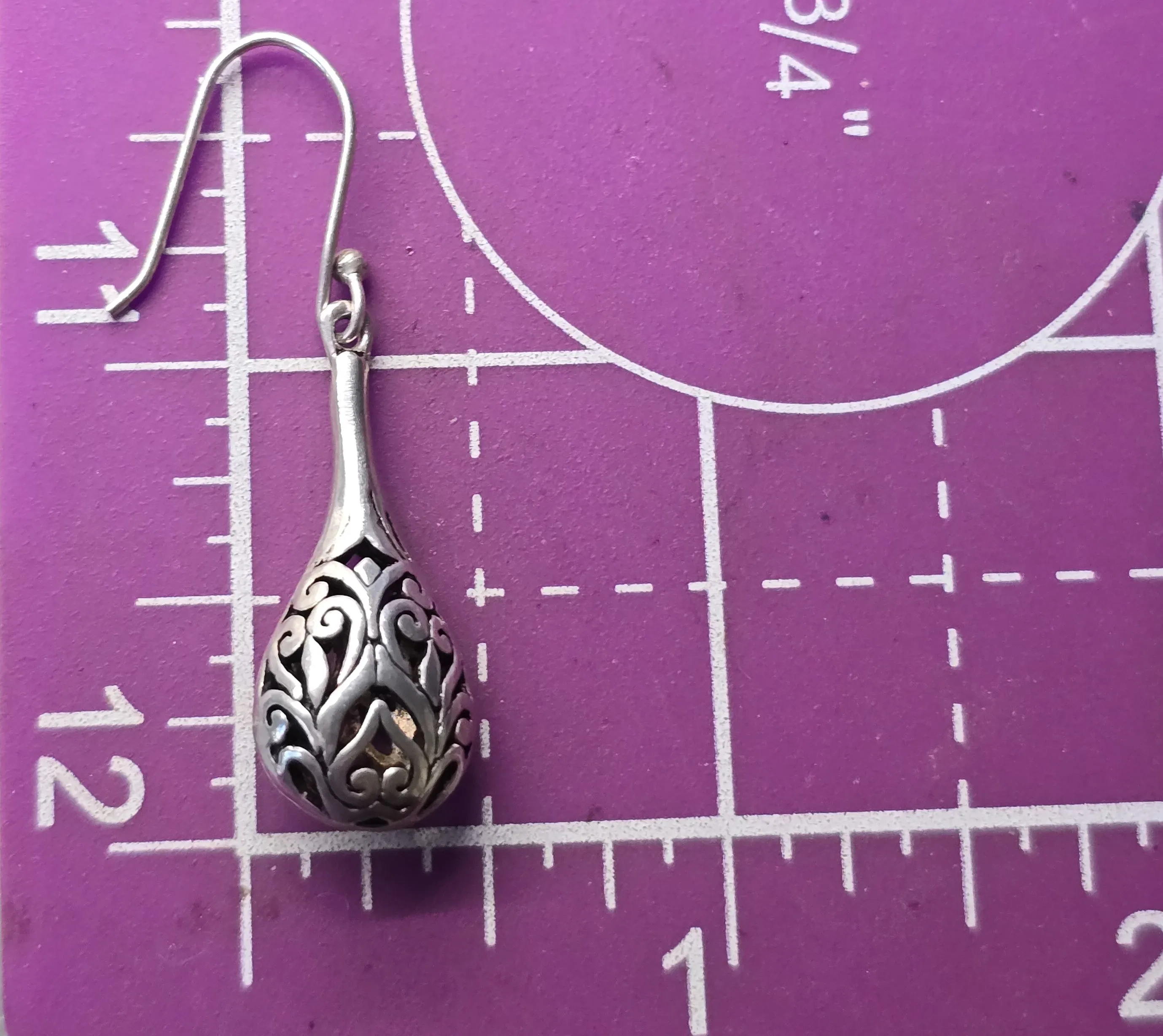 Filigree drop open work tribal Bali Balinese style sterling silver vintage drop earrings