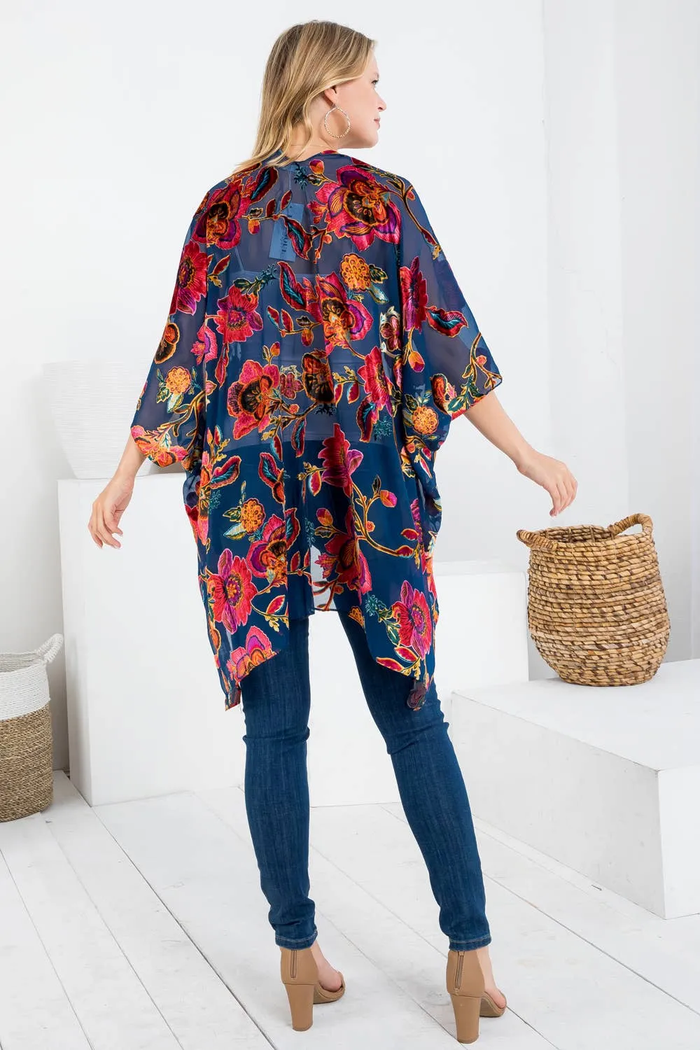 Floral Vintage Style Burnout Kimono