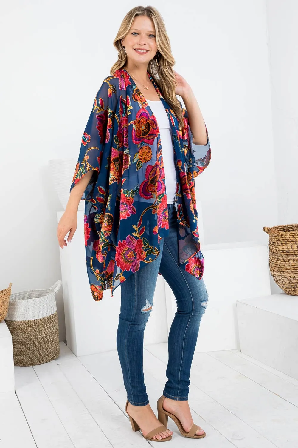 Floral Vintage Style Burnout Kimono
