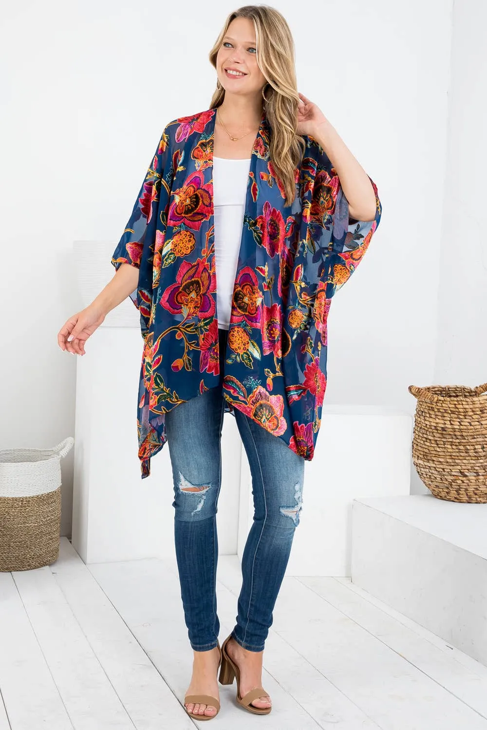 Floral Vintage Style Burnout Kimono