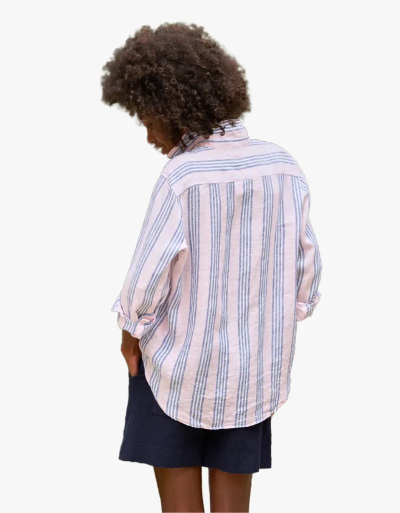 Frank & Eileen "Eileen" Relaxed Button Up Shirt in Pink & Blue Multi Stripe (Italian Classic Linen)