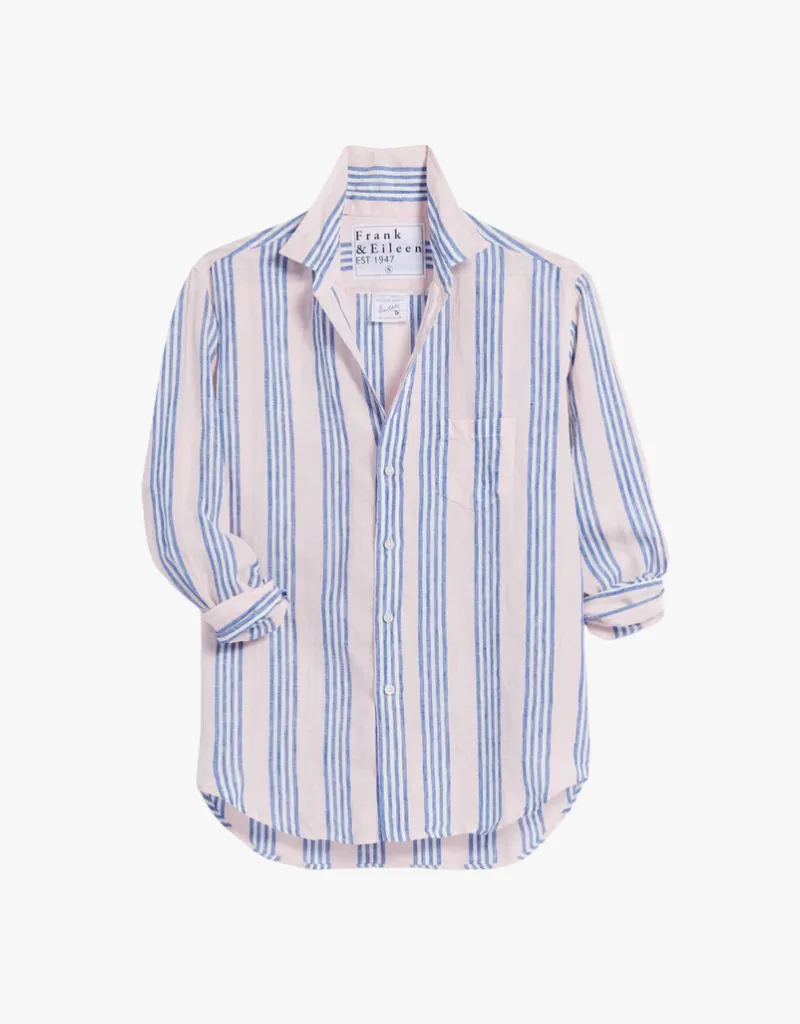 Frank & Eileen "Eileen" Relaxed Button Up Shirt in Pink & Blue Multi Stripe (Italian Classic Linen)
