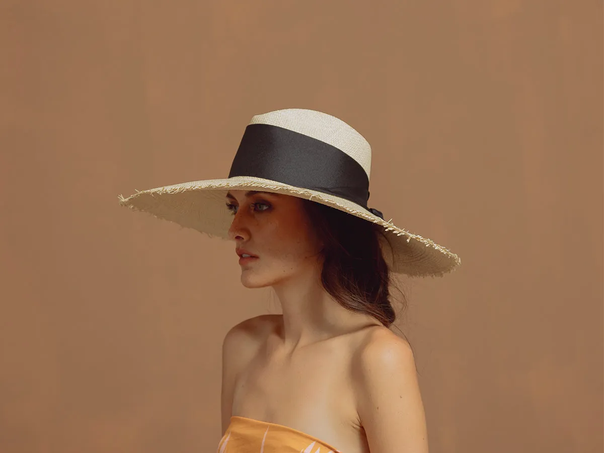 Frayed Extra Long Brim Aguacate Hat With Maxi Ribbon