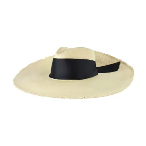 Frayed Extra Long Brim Aguacate Hat With Maxi Ribbon