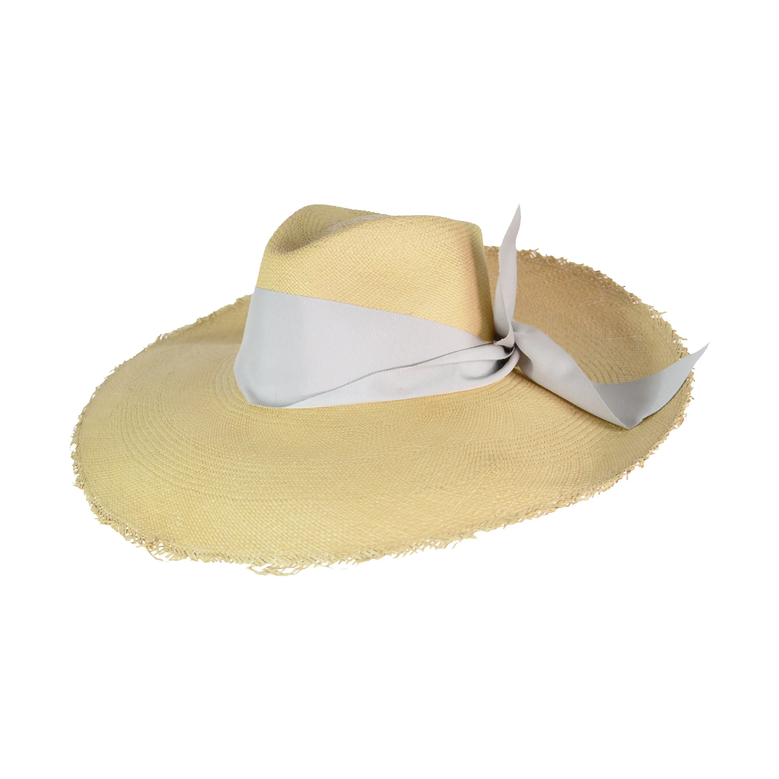 Frayed Extra Long Brim Aguacate Hat With Maxi Ribbon