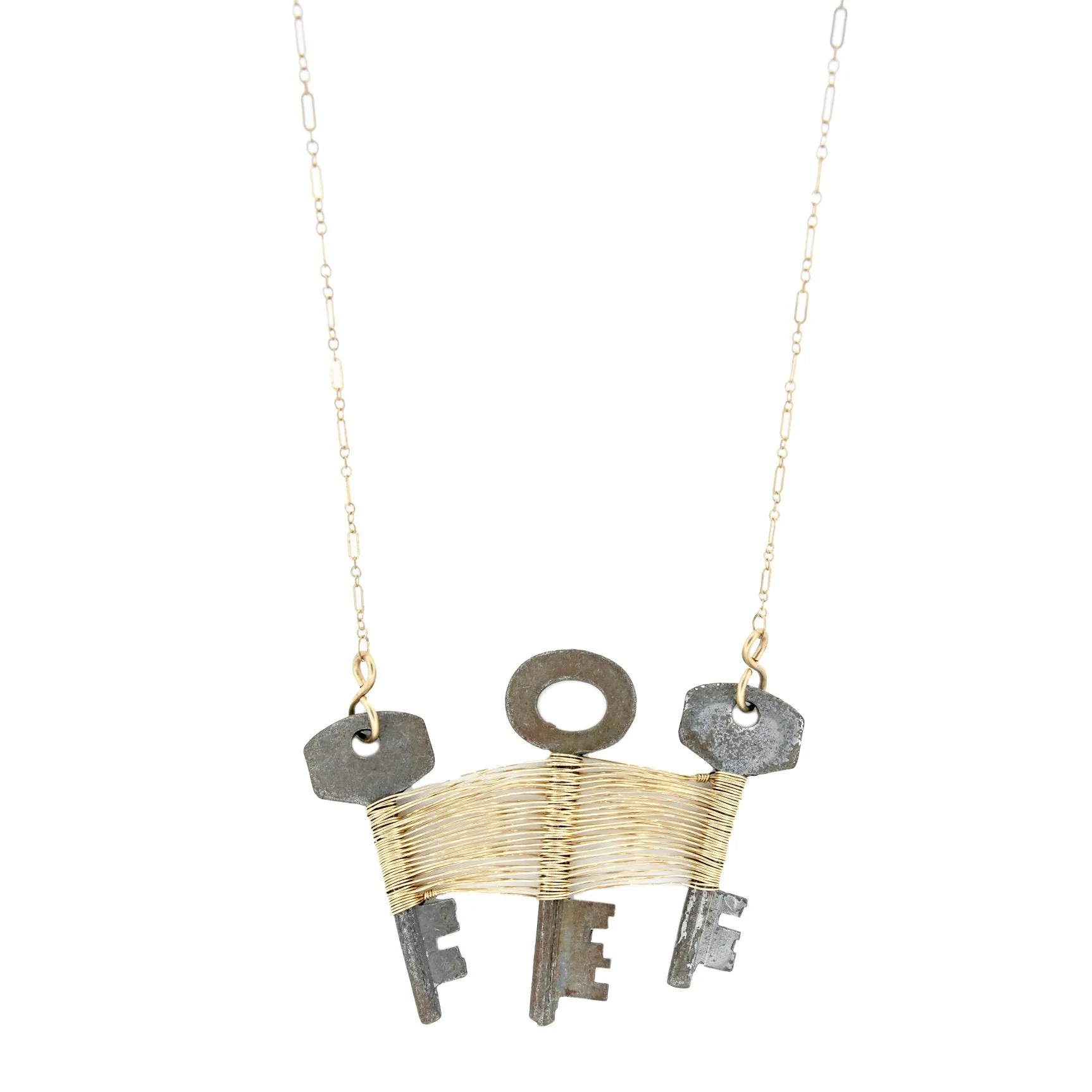Fukayna - Triple Skeleton Key Long Gold Necklace