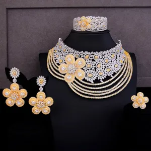 GODKI Super Big Luxury 4PCS Flowers africa Cubic Zirconia Chokers Set Jewelry Sets For Women Wedding Dubai Bridal Set 2022