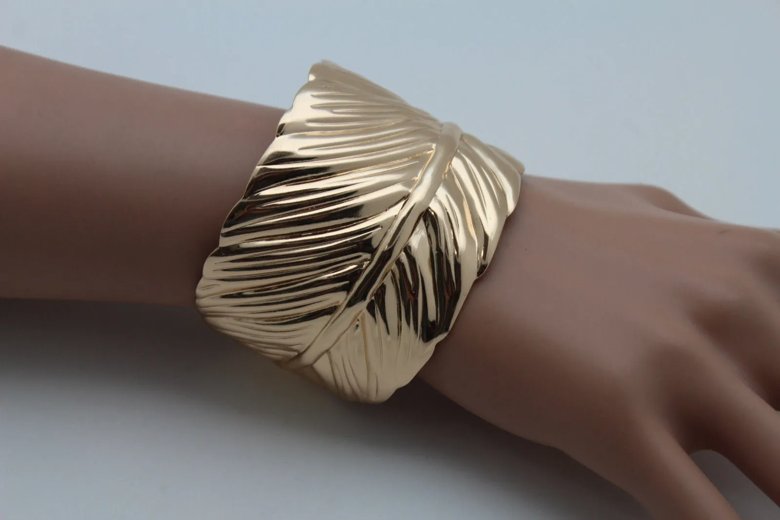 Gold Metal Extra Long Cuff Bracelet Jewelry Accessories Bling Wide