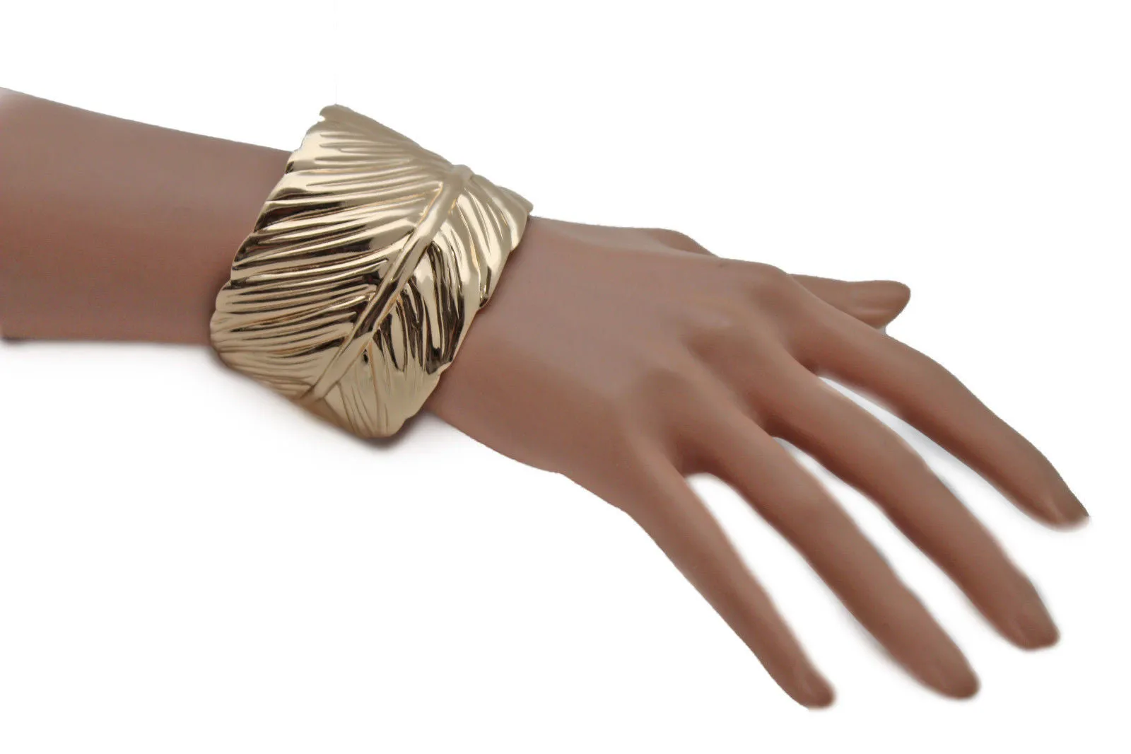 Gold Metal Extra Long Cuff Bracelet Jewelry Accessories Bling Wide