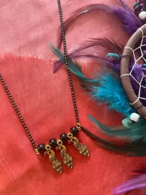 Gold Plated Fancy Short Mangalsutra Designs Peacock Pendant Simple Black Beads Chain