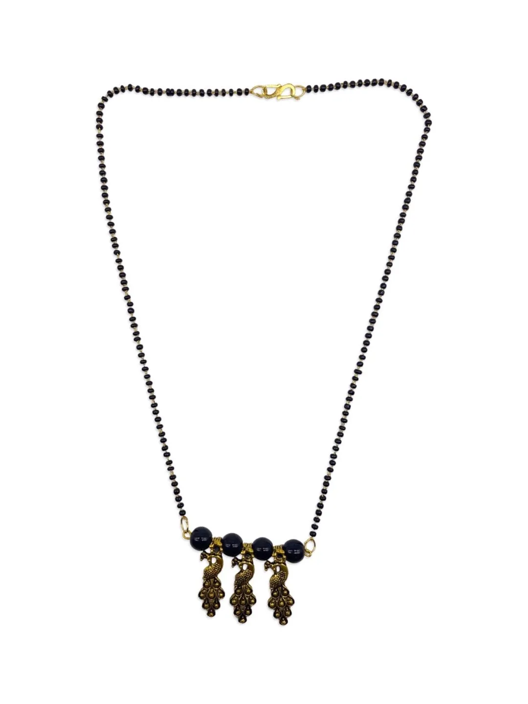 Gold Plated Fancy Short Mangalsutra Designs Peacock Pendant Simple Black Beads Chain