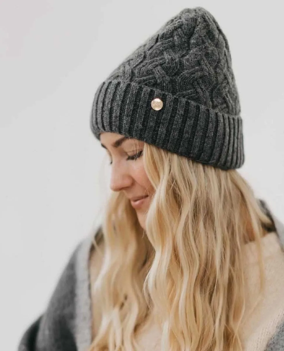 Grey Satin Lined Cashmere Beanie