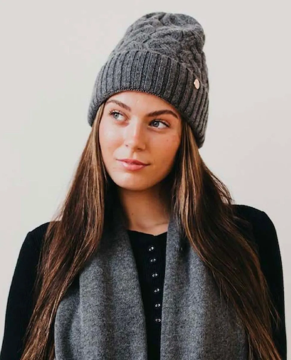 Grey Satin Lined Cashmere Beanie