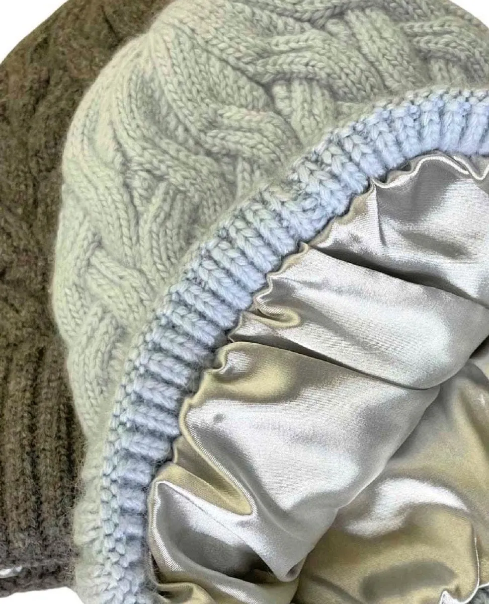 Grey Satin Lined Cashmere Beanie