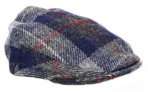 Harris Tweed Flat Cap Hat - Navy & Gray Plaid