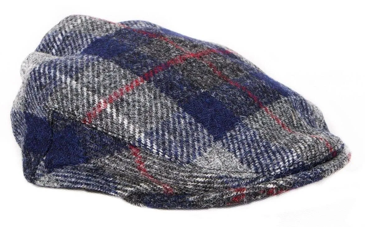 Harris Tweed Flat Cap Hat - Navy & Gray Plaid