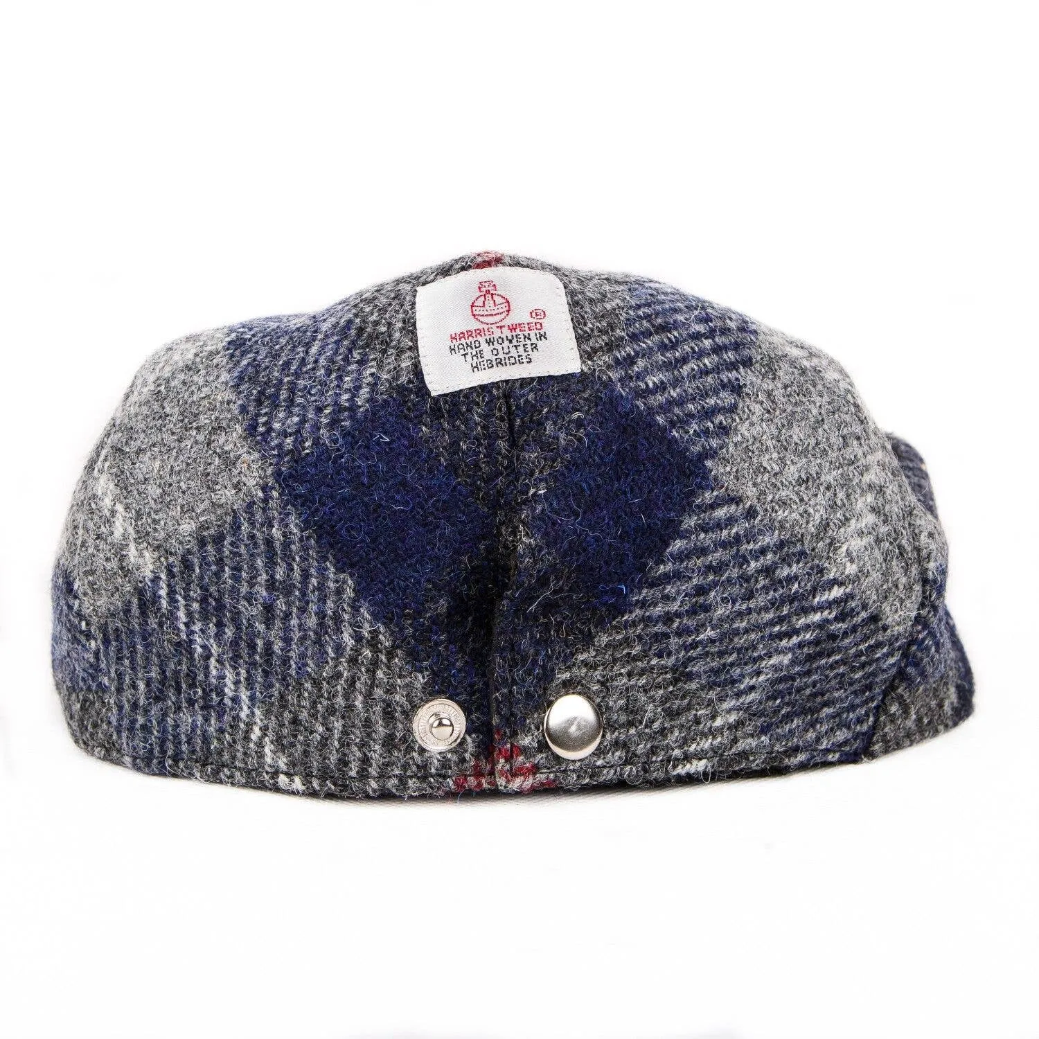 Harris Tweed Flat Cap Hat - Navy & Gray Plaid