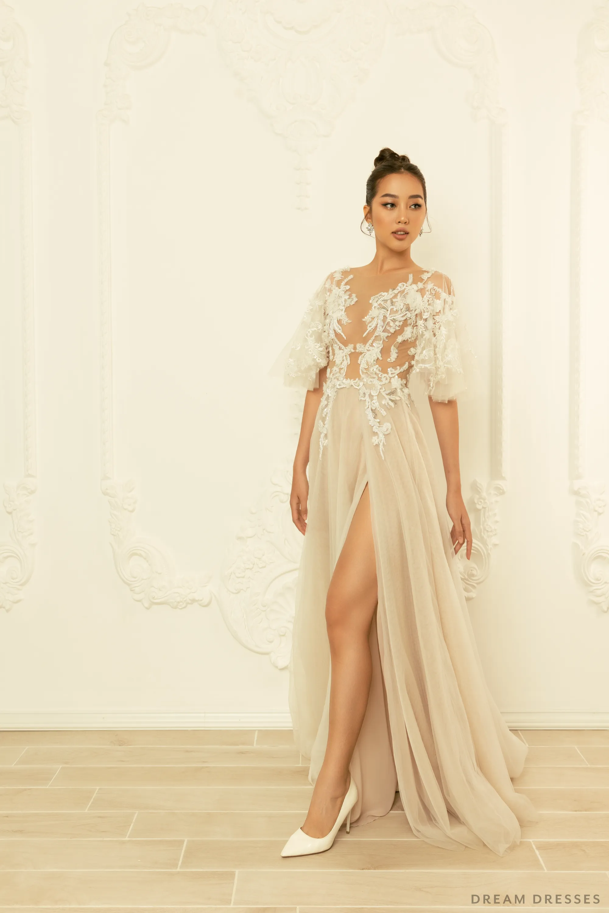 High Fashion Wedding Dress with High Slit (#FRANKIE)
