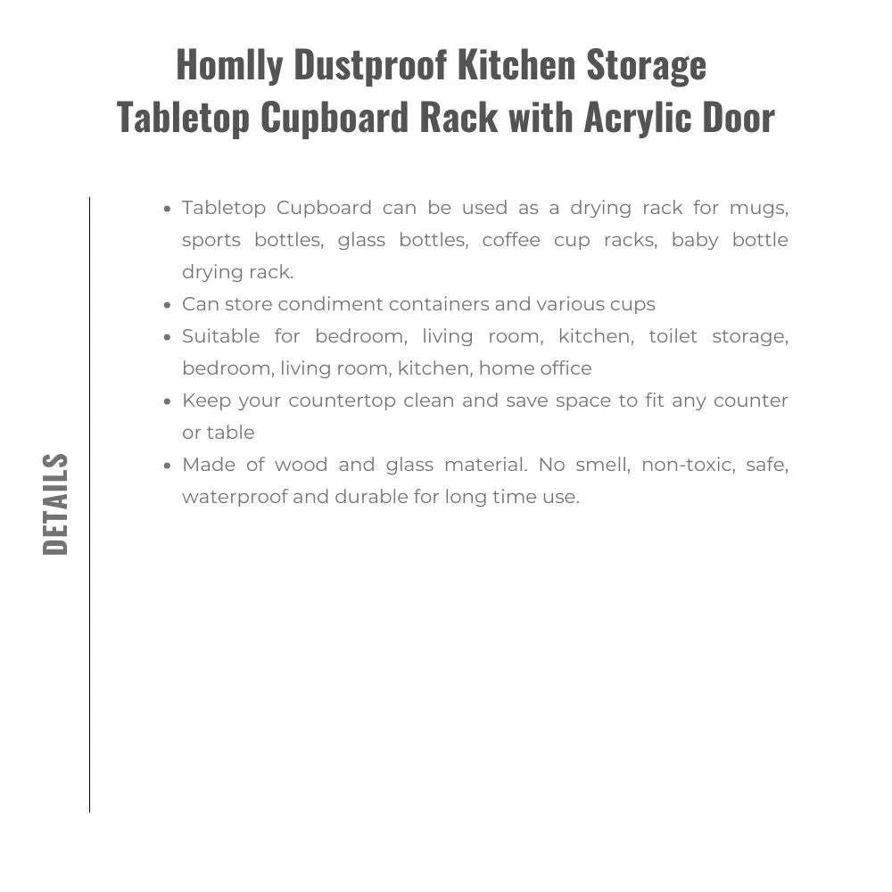 Homlly Dustproof Kitchen Storage Tabletop Cupboard Rack with Acrylic Door